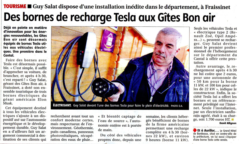 BORNES DE RECHARGE AUX GÎTES BON AIR ST-FLOUR CANTAL